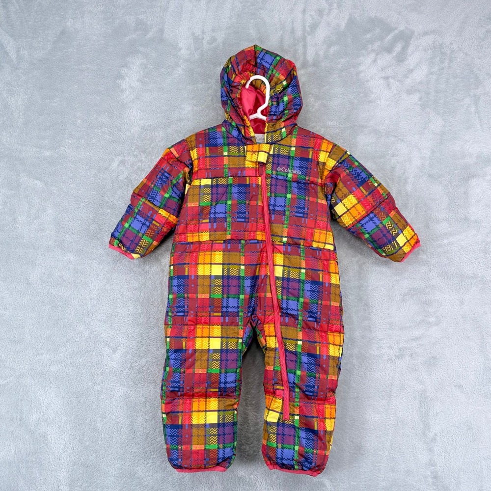 Columbia Snuggly Bunny Snow Suit Kids 24 Months Multi Plaid Down Bunting Hooded